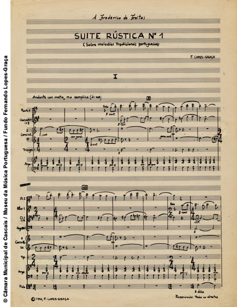 Primeira página da partitura autografa "Suite Rústica N.º 1" de Fernando Lopes-Graça 